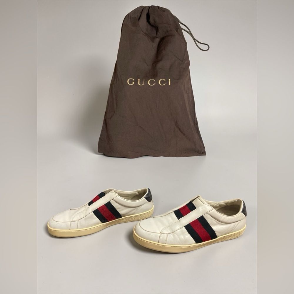 Gucci Sylvie Web Ace White Leather Men’s Slip on Sneakers